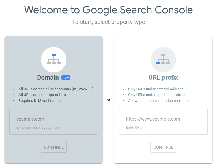 Google Search Console Welcome Screen
